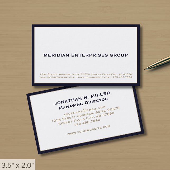 Plain Simple White Navy Blue Border Business Card (Creator Uploaded)