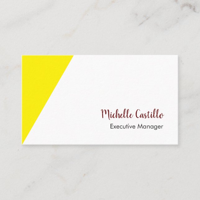 Plain Simple Yellow White Minimalist Handwritten Business Card (Front)