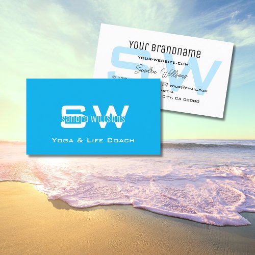 Plain Sky Blue White Modern Simple with Monogram Business Card