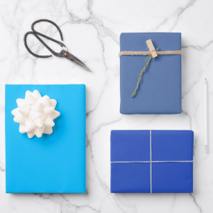 Plain Sky Yonder Cerulean Blue Shades 3 Tones Wrapping Paper Sheets