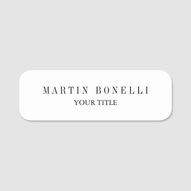 Plain Slim Professional Black & White Name Tag (Front)