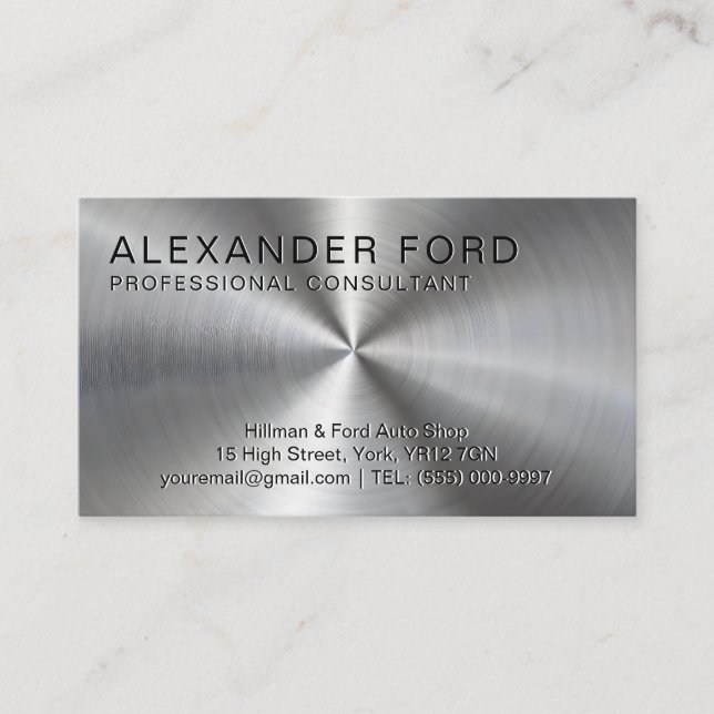 Plain Sliver Professional Radial Metallic Look Business Card (Front)