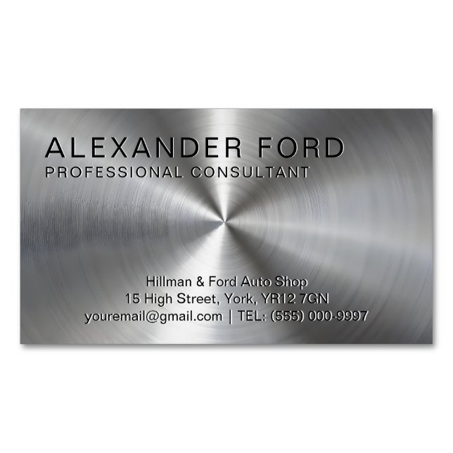 Plain Sliver Professional Radial Metallic Look Business Card Magnet (Front)