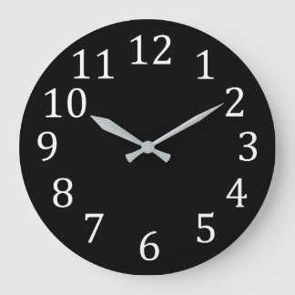 Plain Solid Black with Large White Numbers Large Clock