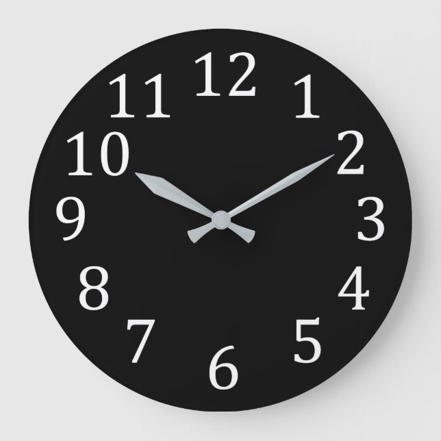 Plain Solid Black with Large White Numbers Large Clock (Front)