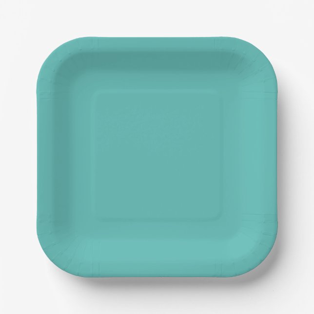 Plain solid eucalyptus pastel turquoise paper plates (Front)