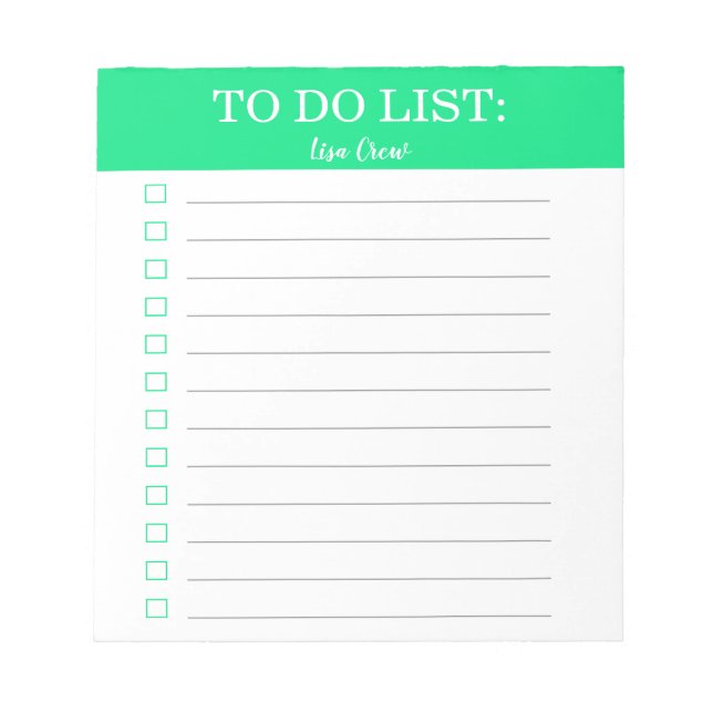 Plain solid green personalized to do list notepad (Front)