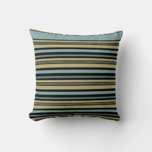 Plain Striped Olive green, Black and Grey Throw Pillow