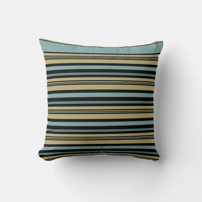 Plain Striped Olive green, Black and Grey Throw Pillow (Front)