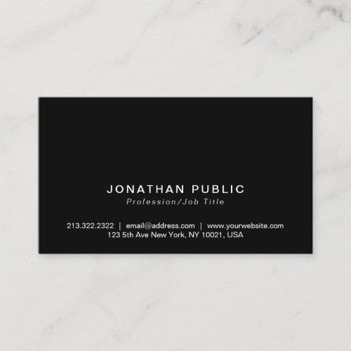 Plain Stylish Minimalist Modern Black Professional Business Card