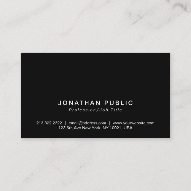 Plain Stylish Minimalist Modern Black Professional Business Card (Front)