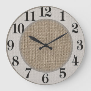 Plain tan burlap background template large clock