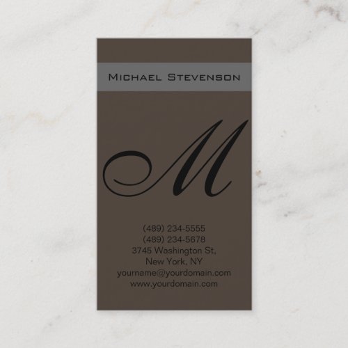 Plain Taupe Color Script Monogram Business Card