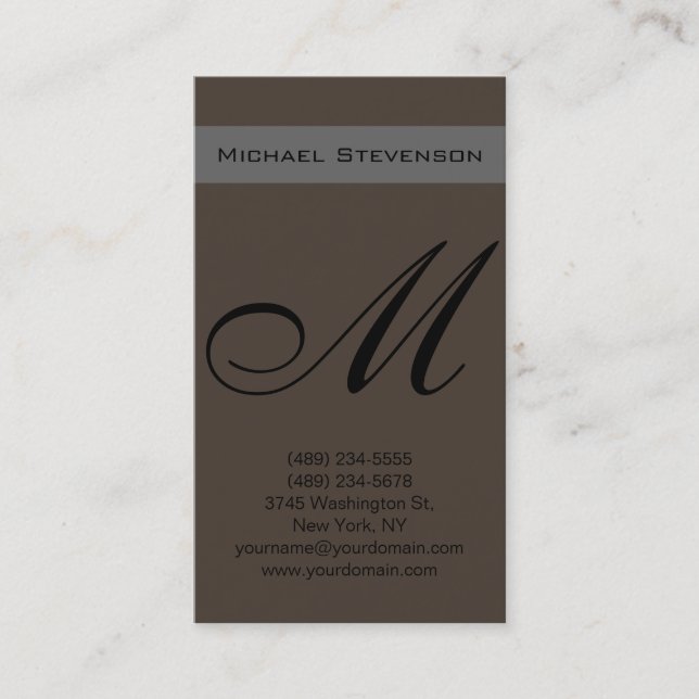 Plain Taupe Color Script Monogram Business Card (Front)