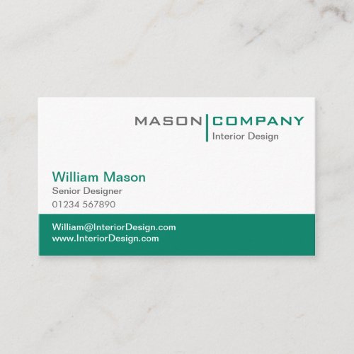Plain Teal Green &amp; White Corporate Stylish Card Business Card Template