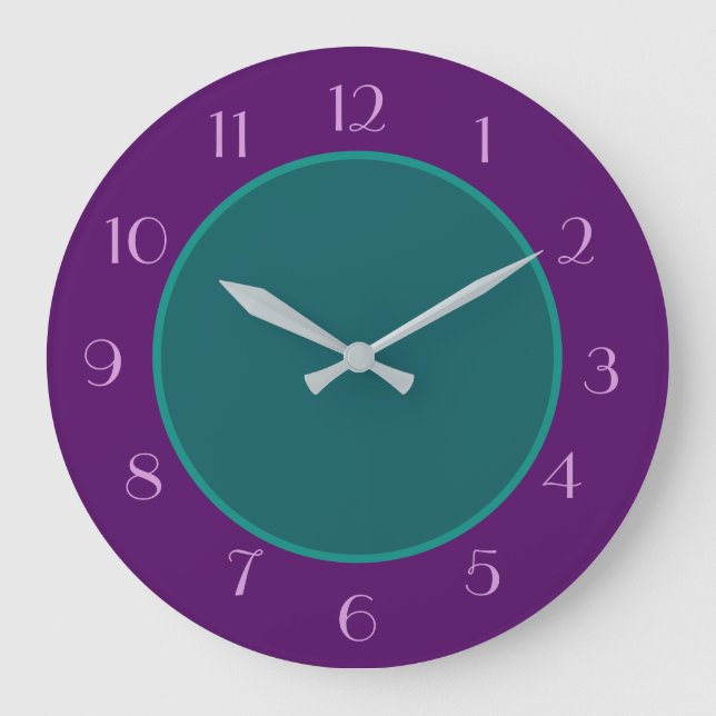 Plain Teal Green with Dark Purple Border Large Clock (Front)