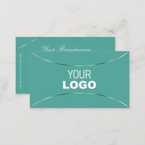 Plain Teal with Silver Decor and Logo Chic Stylish Business Card