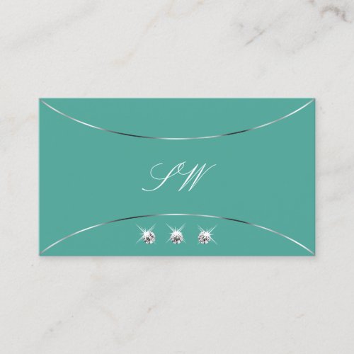 Plain Teal with Silver Decor Diamonds and Monogram Business Card