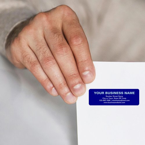 Plain Text Business Brand on Blue Return Address Label