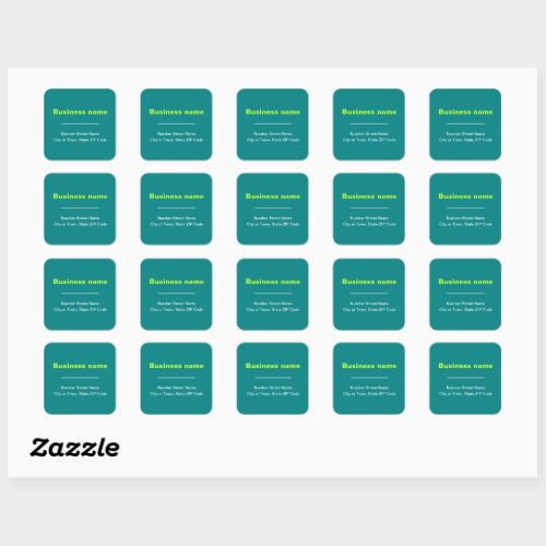 Plain Texts Business Address on Teal Green Square Sticker