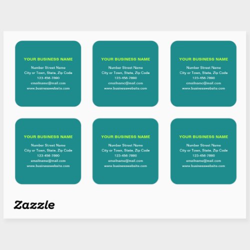 Plain Texts Business Brand on Teal Green Square Sticker