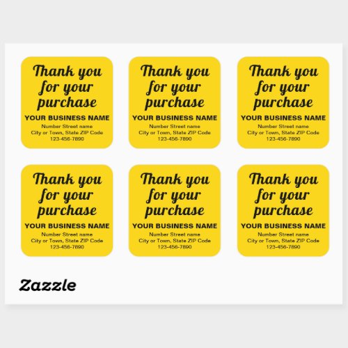 Plain Texts Thank You For Your Purchase on Yellow Square Sticker