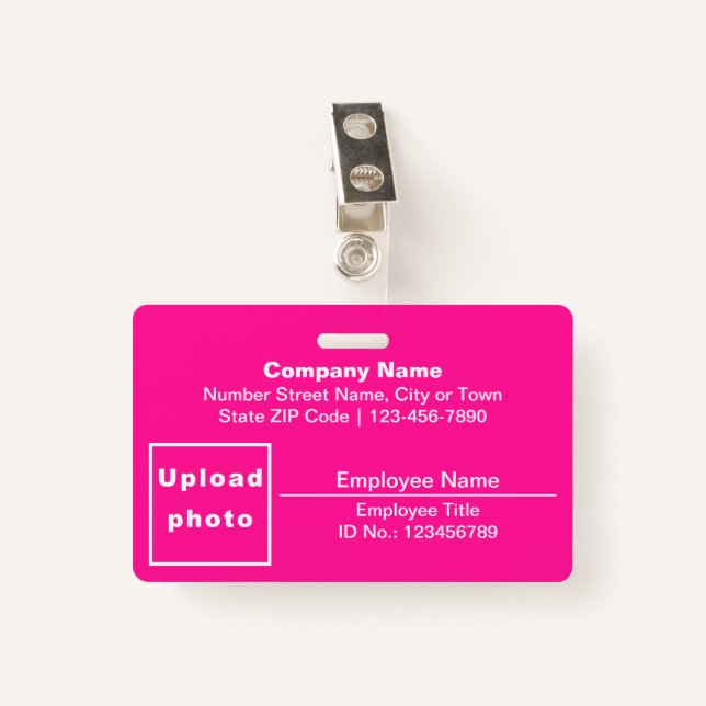 Plain Texts With Employee Photo Rectangle Pink Badge (Front with Clip)