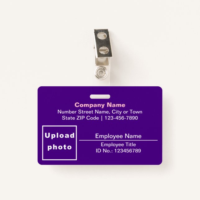 Plain Texts With Employee Photo Rectangle Purple Badge (Front with Clip)