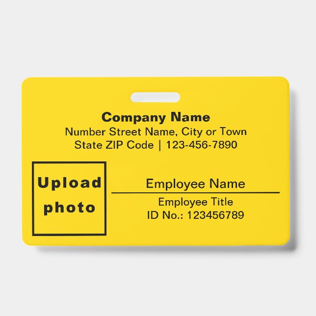 Plain Texts With Employee Photo Rectangle Yellow Badge (Front)