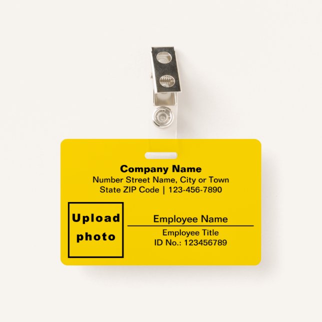 Plain Texts With Employee Photo Rectangle Yellow Badge (Front with Clip)
