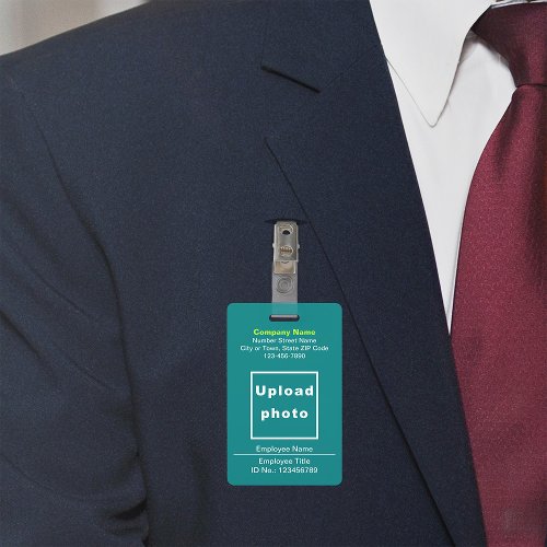 Plain Texts With Employee Photo Teal Green Badge