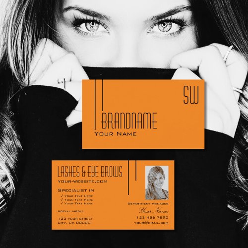Plain Tiger Orange Simple with Monogram and Photo Business Card