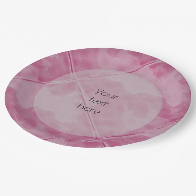 Plain Tile Ceramic Surface Pink any Text Paper Plates (Angled)