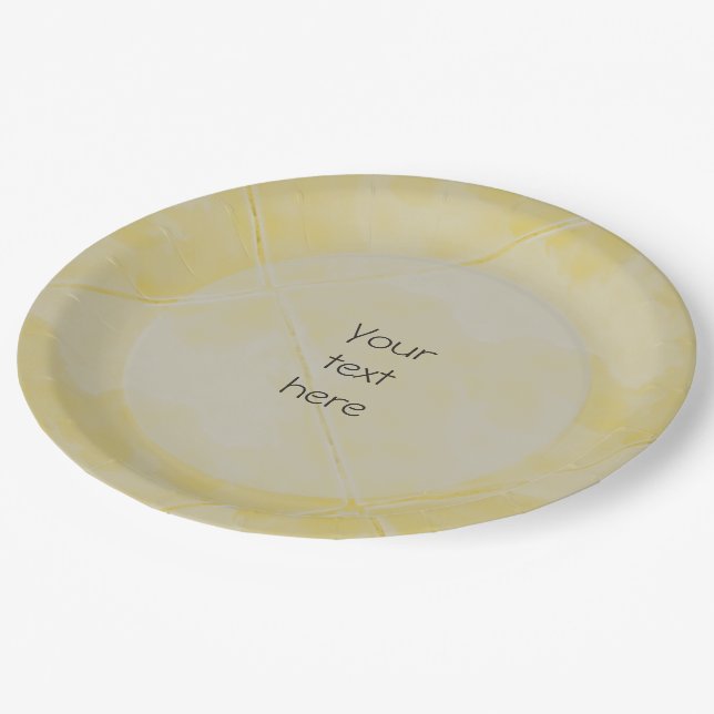 Plain Tile Ceramic Surface Yellow any Text Paper Plates (Angled)