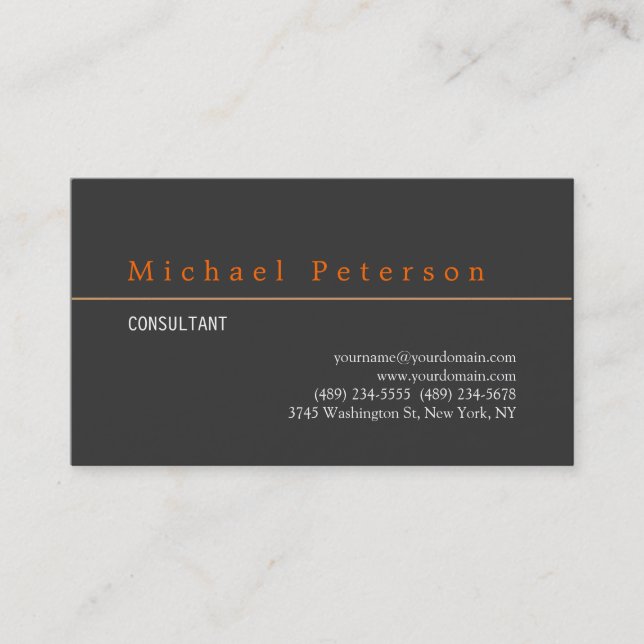 Plain Trendy Gray Orange Business Card (Front)