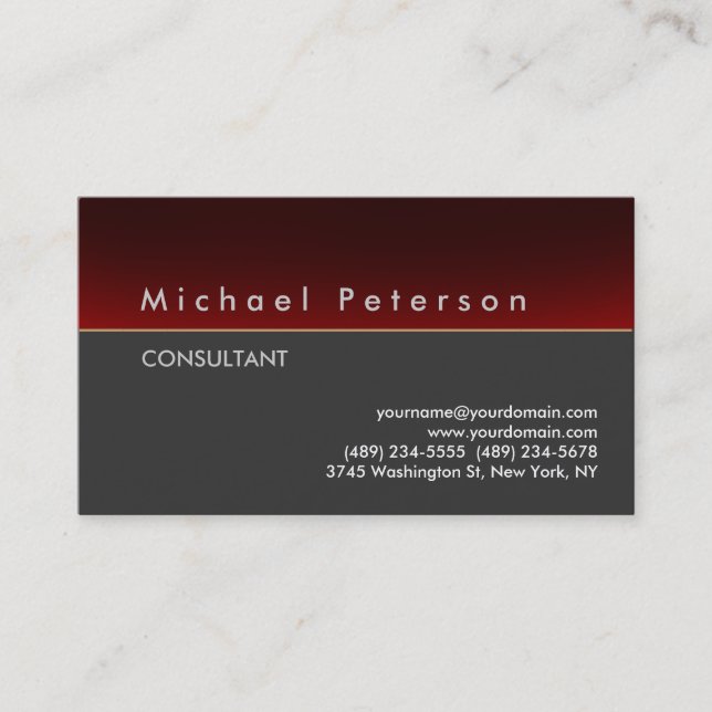 Plain Trendy Red Gray Modern Business Card (Front)