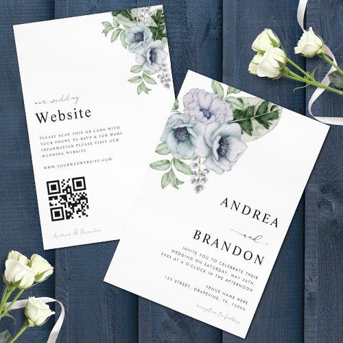 Plain Tropical Floral Botanical All in One Wedding Invitation