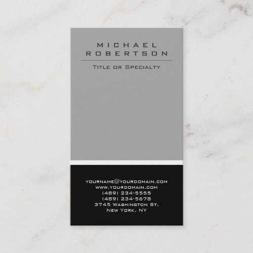 Plain Vertical Black Grey Unique Business Card
