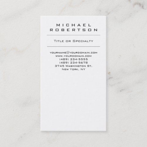 Plain Vertical White Professional Business Card