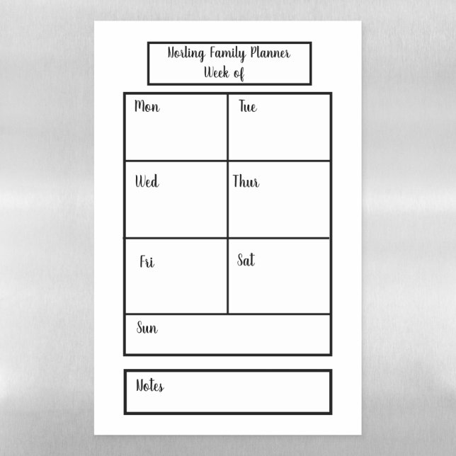 Plain Weekly Planner Magnetic Dry Erase Sheet (Vertical)