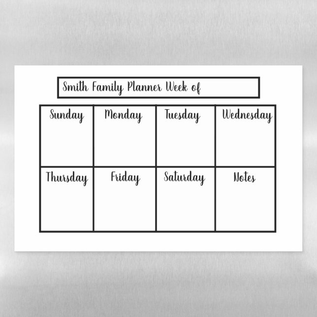 Plain Weekly Planner Magnetic Dry Erase Sheet (Horizontal)