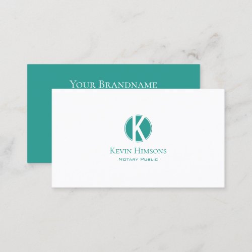 Plain White and Teal with Monogram Professional Business Card