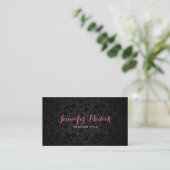 Plain White & Black Reversible Roses Pattern Business Card (Standing Front)