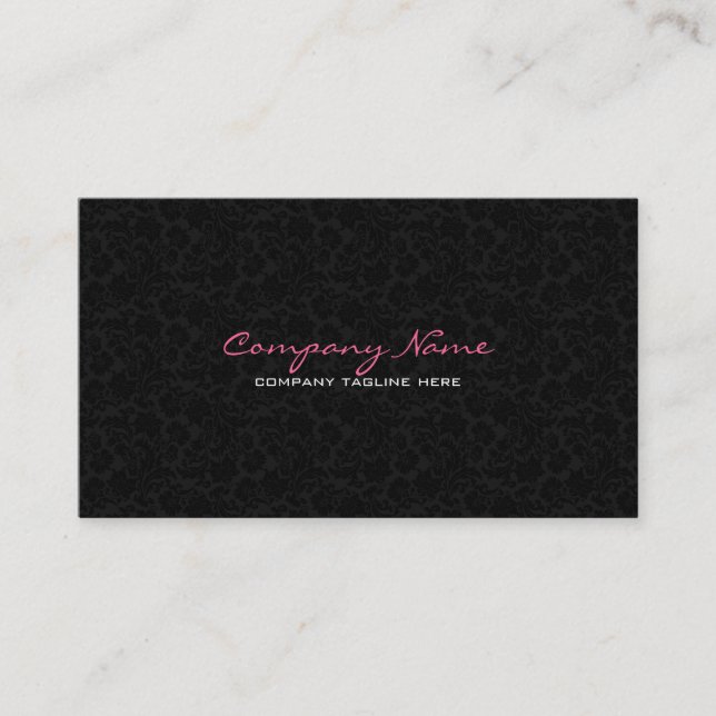 Plain White & Black Vintage Floral Damasks Business Card (Front)
