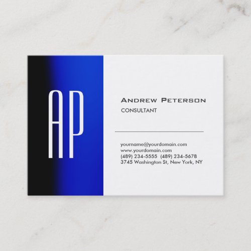 Plain White Blue Trendy Monogram Business Card