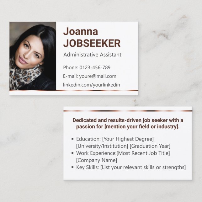 Plain White Classic Job Seeker Minimal Elegant Business Card (Front/Back)