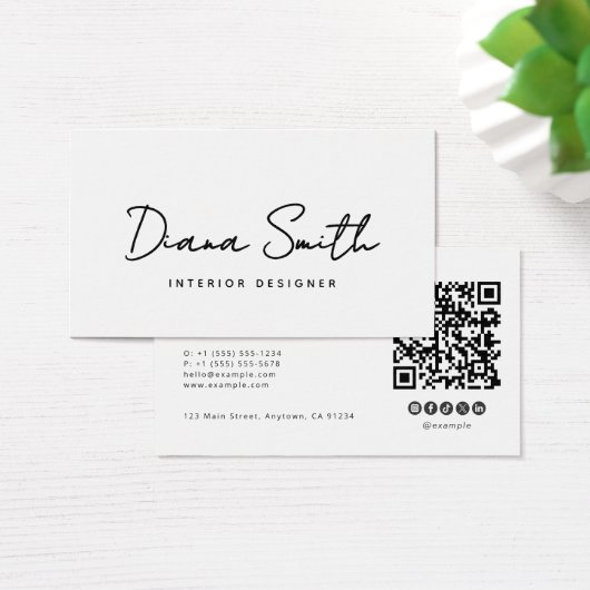 Plain White Clean Modern Minimalist Business Card (Desk)