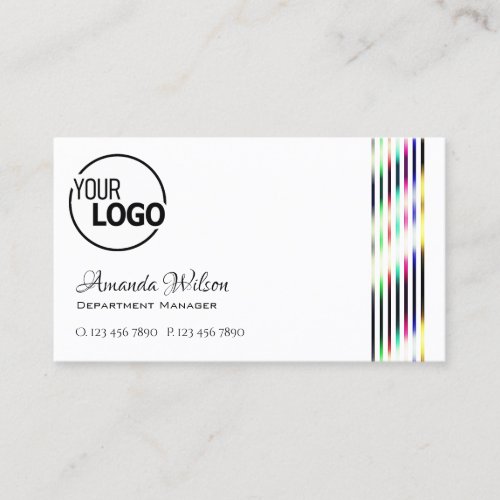 Plain White Colorful Stripes Logo Opening Hours Business Card