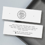 Plain white custom logo stud earring display card<br><div class="desc">White or custom color earring mini product display card with centered custom logo template and social media icons. The earring guides can be adjusted by adding and removing spaces in the template field,  and by moving the whole element in the design tool.</div>