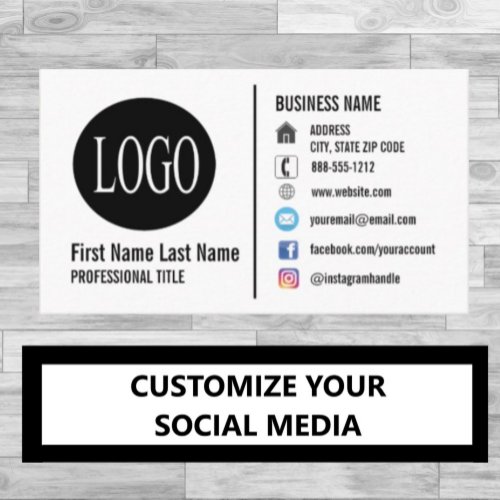 Plain White Generic Business Cards w Social Media